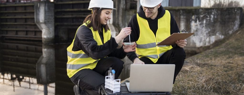 full-shot-smiley-engineers-with-laptop